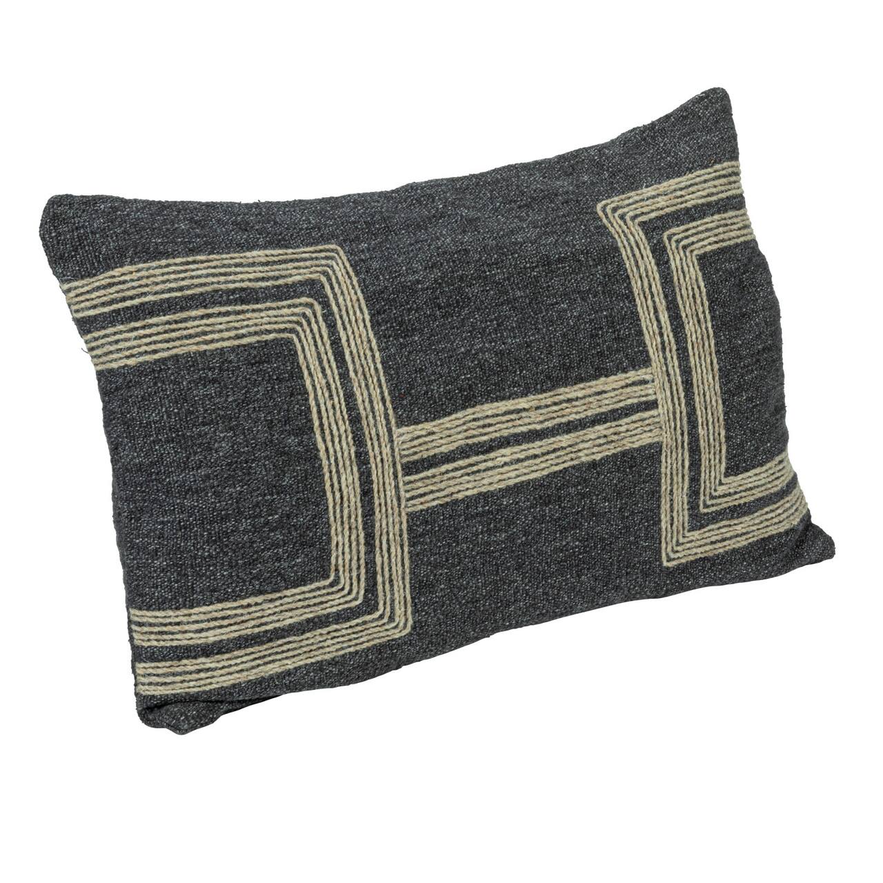 Hello Honey® Charcoal & Natural Cotton Blend Lumbar Pillow with Jute Embroidery